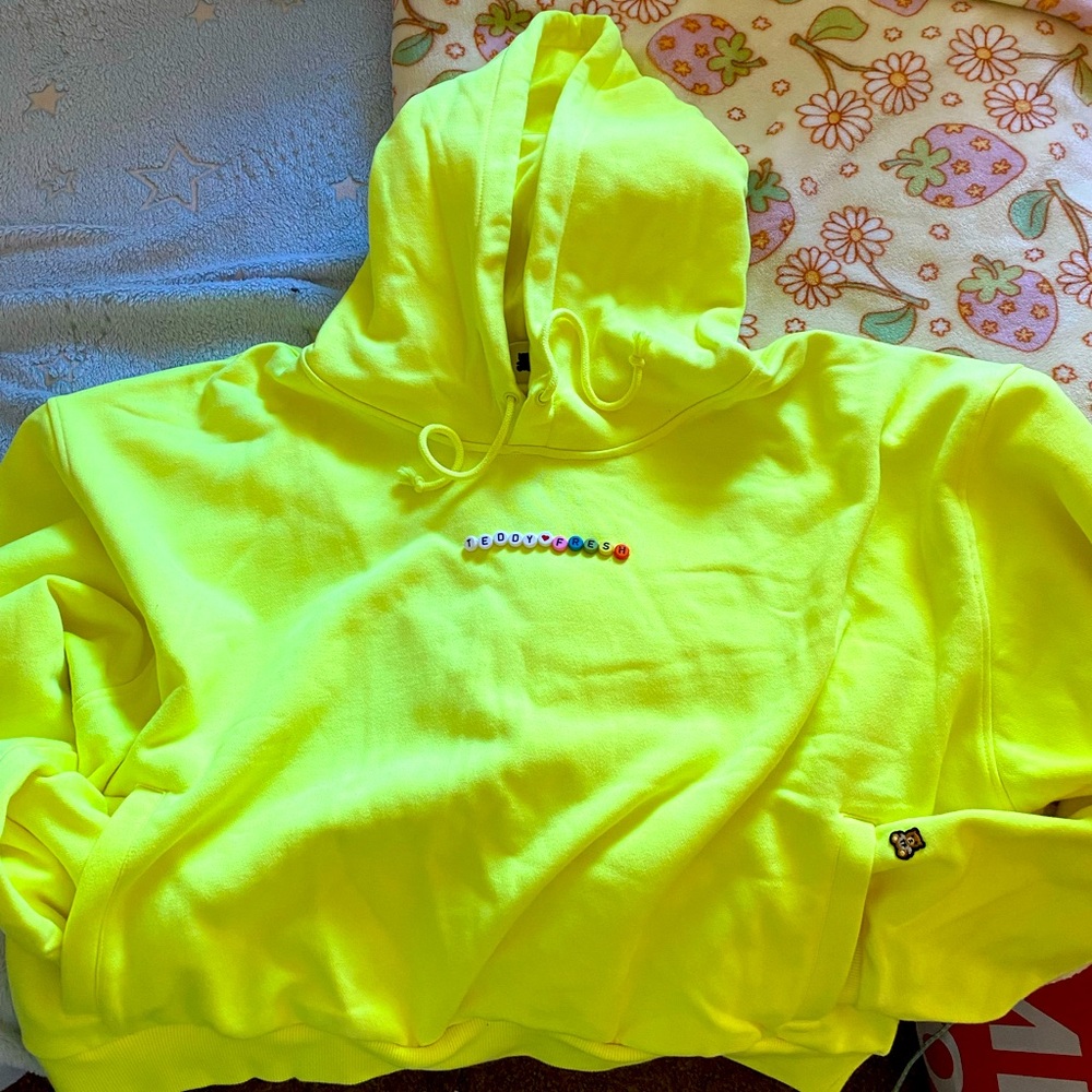 Neon yellow CROP Teddy Fresh hoodie